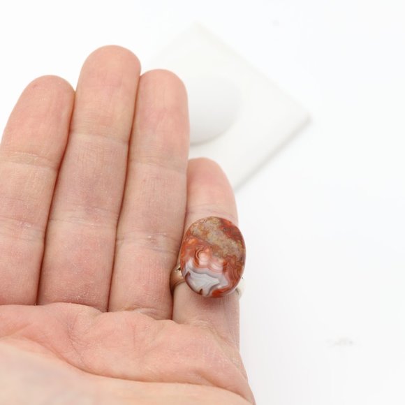 Crazy Lace Agate Ring Natural Stone Sterling Silver 925 - Picture 10 of 10